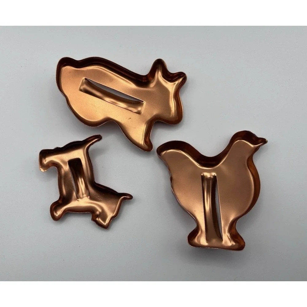 Vintage Copper Animal Cookie Cutters - Set of 3 Farmhouse Kitchen Decor‎